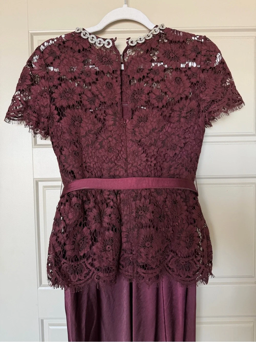 SELF PORTRAIT BELTED LACE AND SATIN MAXI DRESS